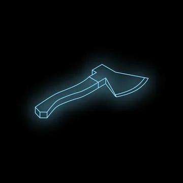 Glowing neon axe floating in dark space representing danger and carpentry Illustration