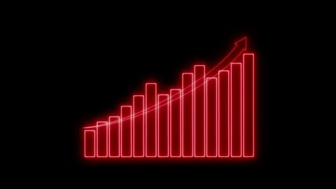 Glowing neon bar chart on black background showing upward trend animation Stock Footage 317859682