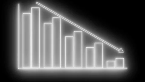 Glowing Neon Bar Chart Showing Downward Trend Arrow Graph Bar Animation Stock Footage 314661932