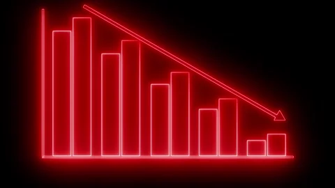 Glowing Neon Bar Chart Showing Downward Trend Arrow Graph Bar Animation Stock Footage 314661953