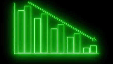 Glowing Neon Bar Chart Showing Downward Trend Arrow Graph Bar Animation Stock Footage 314662012