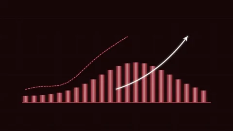 Glowing neon bar chart with a trend line and rising arrow, red neon 스톡 동영상 342595839