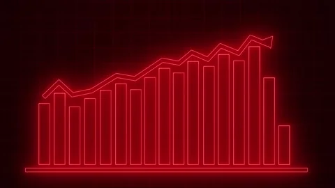 Glowing Neon Bar Chart with Upward Trend Animation, Neon Arrow Chart Animat.. Stock Footage 313754485