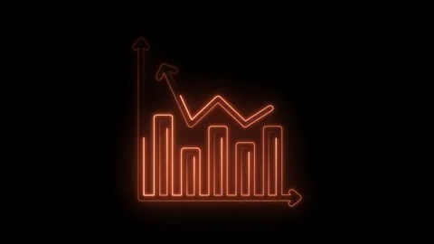 Glowing neon bar graph animation showing financial growth and data analysis on Stock Footage 322963054