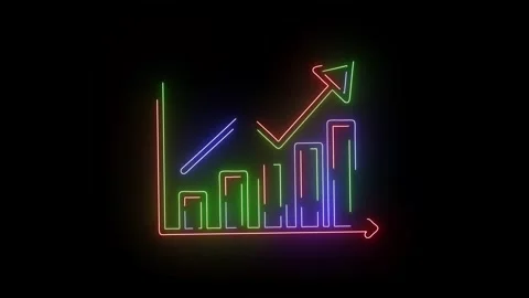 Glowing Neon Bar Graph Chart Animation Showing Business Growth, Financial Succes Stock Footage 317688373