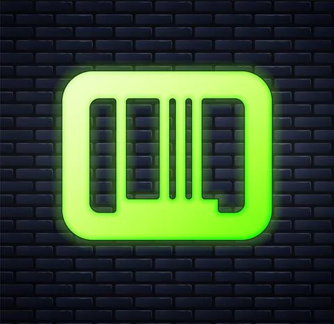 Glowing neon Barcode icon isolated on brick wall background. Vector Stock Illustration