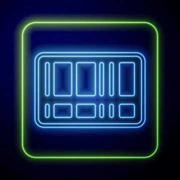 Glowing neon Barcode icon isolated on blue background. Vector Stock Illustration