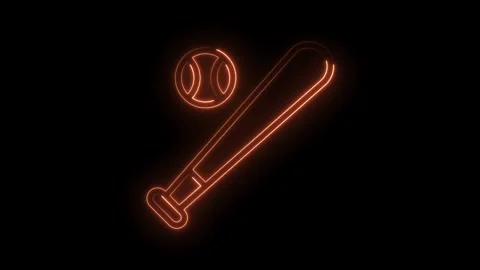 Glowing neon baseball bat and ball animation on a black background perfect for Stock Footage 322980530