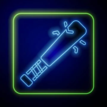 Glowing neon Baseball bat with nails icon isolated on blue background. Violent Stock Illustration