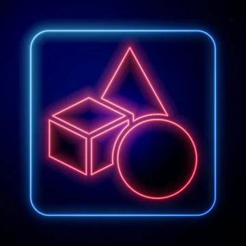 Glowing neon Basic geometric shapes icon isolated on black background. Vector Illustrazione stock