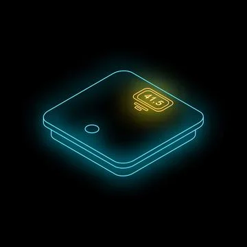 Glowing neon bathroom scale displaying weight on black background Stock Illustration