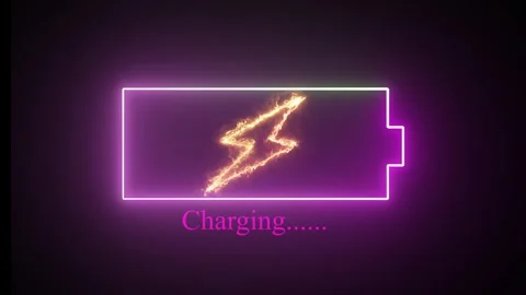 Glowing neon battery icon with lightning bolt on a black background. Lightn.. Stock Footage 294226814