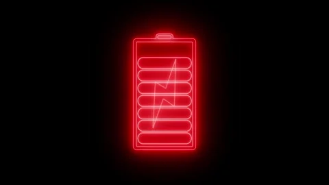 Glowing Neon Battery Icon with Lightning Bolt Animation Stock Footage 313754147