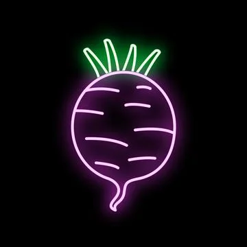 Glowing neon beet root vegetable illustration on black Stock Illustration