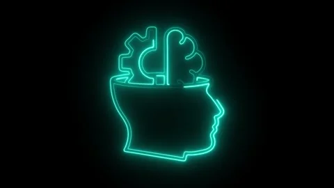 Glowing neon behavior icon isolated on black background. HD Video motion gr.. Stock Footage 304541263