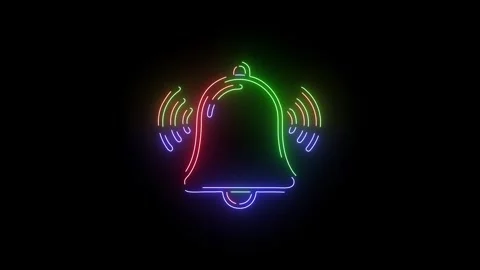 Glowing Neon Bell Icon Ringing for Social Media Notification or Alarm Alert in a Stock Footage 317688367