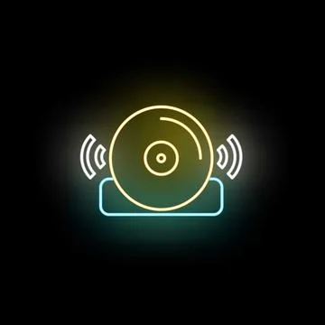 Glowing neon bell icon ringing for alarm service Stock Illustration