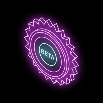 Glowing neon beta version software gear sign showing testing phase 스톡 일러스트