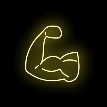 Glowing neon bicep icon symbolizing fitness and power Stock Illustration