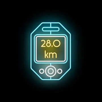 Glowing neon bicycle computer showing distance traveled Illustrazione stock