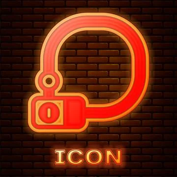 Glowing neon Bicycle lock U shaped industrial icon isolated on brick wall bac Stock Illustration