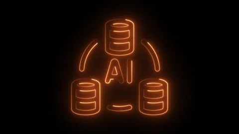 Glowing neon big data ai icon isolated on black background. HD Video motion.. Stock Footage 304105716