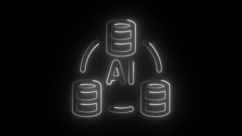 Glowing neon big data ai icon isolated on black background. HD Video motion.. Stock Footage 304105719