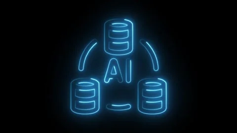 Glowing neon big data ai icon isolated on black background. HD Video motion.. Stock Footage 304105726