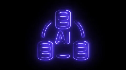 Glowing neon big data ai icon isolated on black background. HD Video motion.. Stock Footage 304105742
