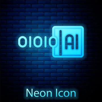 Glowing neon Binary code icon isolated on brick wall background. Vector Stock Illustration