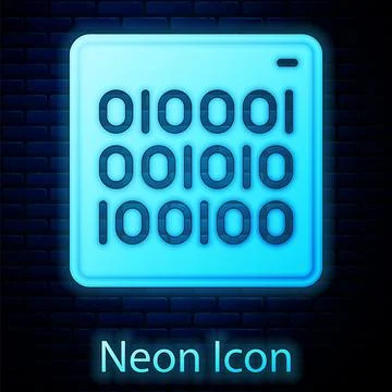 Glowing neon Binary code icon isolated on brick wall background. Vector Stock Illustration