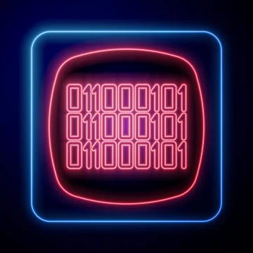 Glowing neon Binary code icon isolated on black background. Vector Stock Illustration