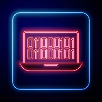 Glowing neon Binary code icon isolated on black background. Vector Illustrazione stock