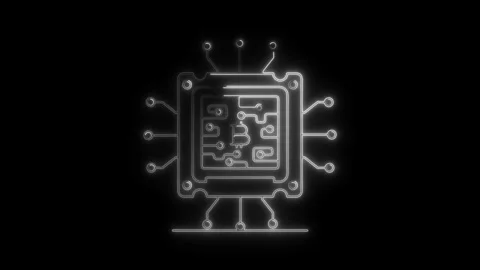 Glowing neon bitcoin chip circuit board technology symbol isolated on black.. Stock Footage 314709591