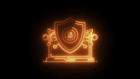 Glowing neon bitcoin encryption icon isolated on black background. HD Video.. Stock Footage 304107452