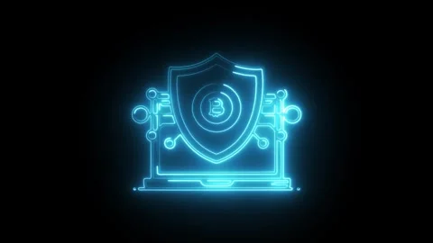 Glowing neon bitcoin encryption icon isolated on black background. HD Video.. Stock Footage 304107454