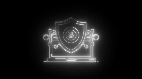 Glowing neon bitcoin encryption icon isolated on black background. HD Video.. Stock Footage 304107463