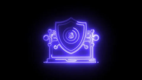 Glowing neon bitcoin encryption icon isolated on black background. HD Video.. Stock Footage 304107488