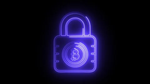 Glowing neon bitcoin encryption icon isolated on black background. HD Video.. Stock Footage 304535838