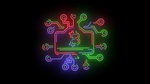 Glowing Neon Bitcoin Icon for Cryptocurrency, Blockchain Technology, and Digital Stock Footage 317688543