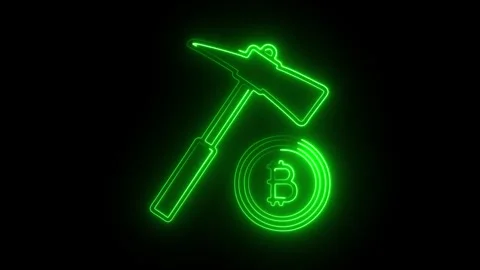 Glowing neon bitcoin mining icon isolated on black background. HD Video mot.. Stock Footage 304536065