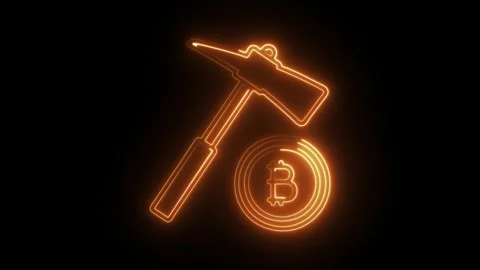 Glowing neon bitcoin mining icon isolated on black background. HD Video mot.. Stock Footage 304536073