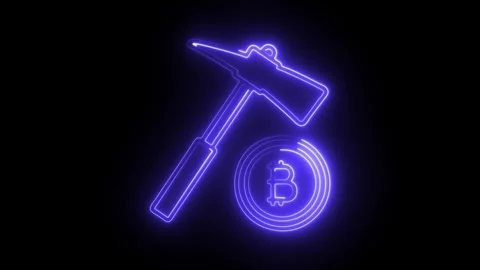 Glowing neon bitcoin mining icon isolated on black background. HD Video mot.. Stock Footage 304536113