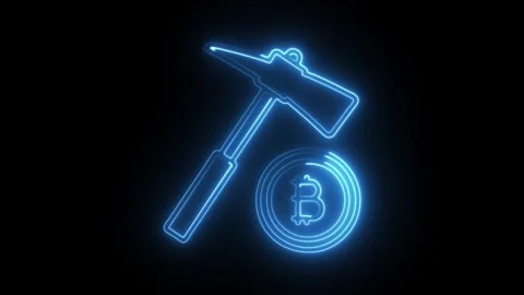 Glowing neon bitcoin mining icon isolated on black background. HD Video mot.. Stock Footage 304536114