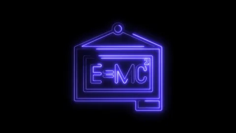 Glowing neon blackboard displaying einsteins famous equation e equals mc sq.. Stock Footage 314539317