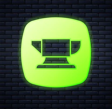 Glowing neon Blacksmith anvil tool icon isolated on brick wall background. Metal Stock Illustration