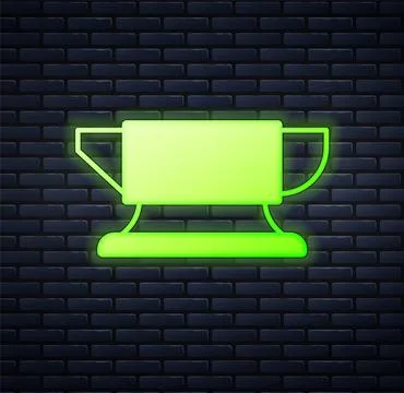 Glowing neon Blacksmith anvil tool icon isolated on brick wall background. Metal Ilustración de archivo