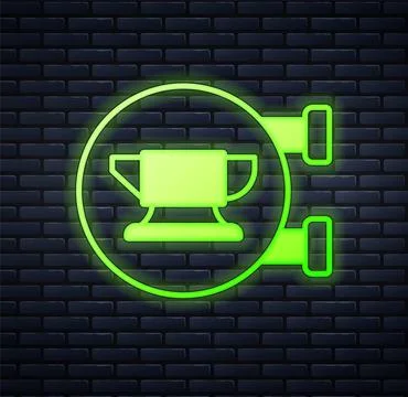 Glowing neon Blacksmith anvil tool icon isolated on brick wall background. Me Stock Illustration