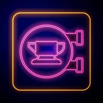 Glowing neon Blacksmith anvil tool icon isolated on black background. Metal Stock Illustration