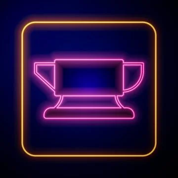 Glowing neon Blacksmith anvil tool icon isolated on black background. Metal Illustrazione stock